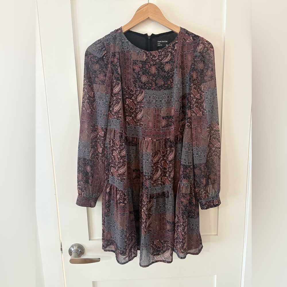 FRANK AND OAK | Chiffon Flowy dress , Elderberry,  bohemian style size XS - Picture 2 of 8